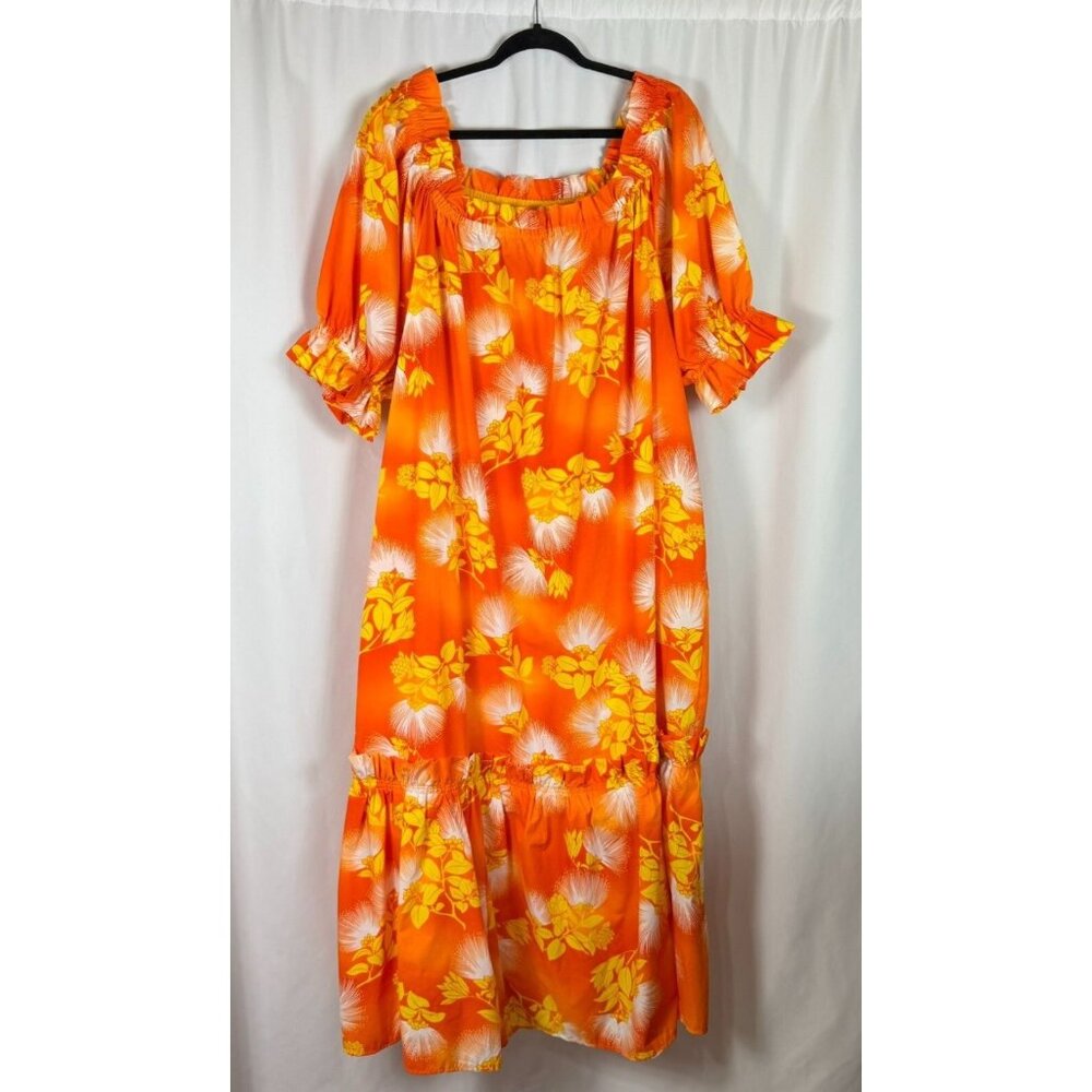 Vtg Good Times Made in Hawaii Tropical Muumuu Maxi Dress Orange Yellow 4XL - Picture 1 of 7